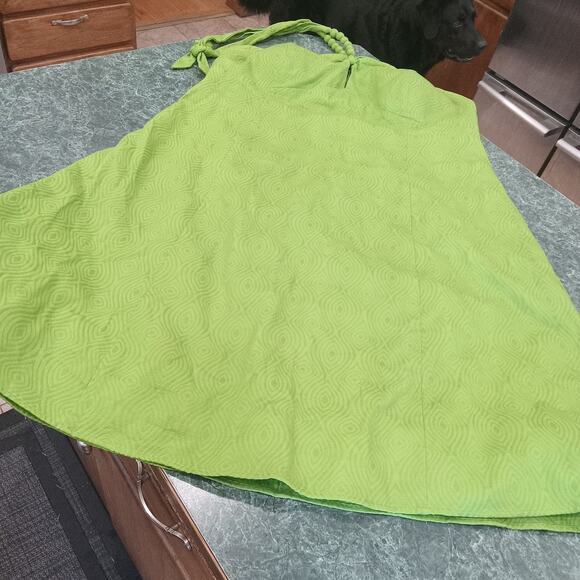 Amanda Lane 3x Plus Size Dress Lime Green Geometric Pattern Sleeveless Halter - Picture 1 of 12